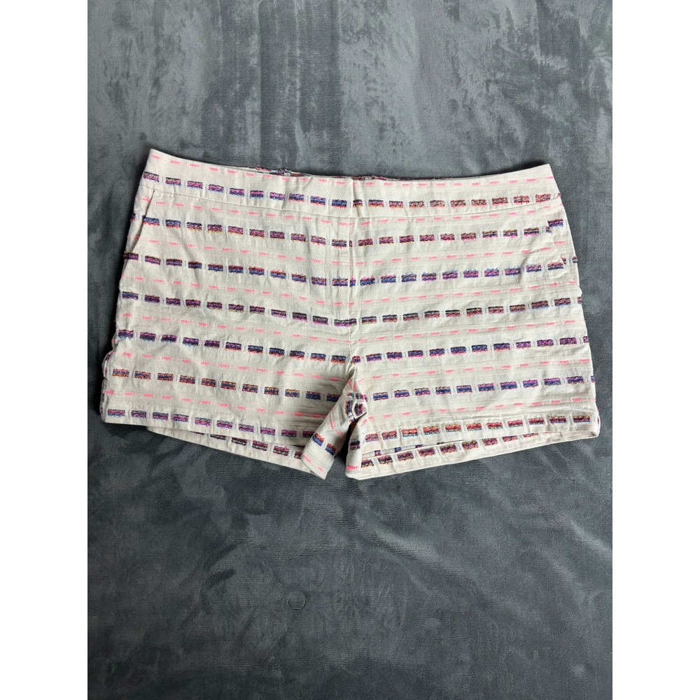 Loft Womens Size 18 NWT Cream Multicolor Embroidered Dash Shorts Textured